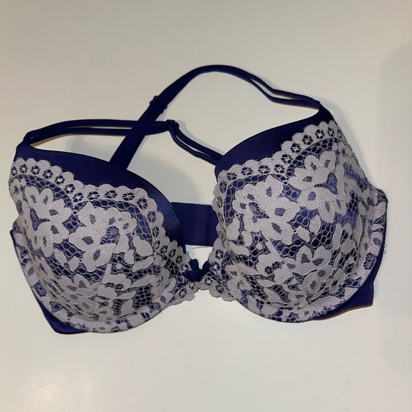 Victoria's Secret Very Sexy Push Up Blue and White Lace Bra 32DD - Picture 1 of 3